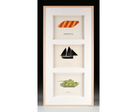 IAN HAMILTON FINLAY (Scottish 1925-2006) THREE PRINTS, "Necktank (1918)," "Arcadia," AND "Scottish Zulu," 1970-1973, comprisi