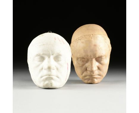 A GROUP OF TWO BEETHOVEN PLASTER LIFE MASK REPLICAS, 20TH CENTURY, each realistically modeled and one waxed with light fawn c