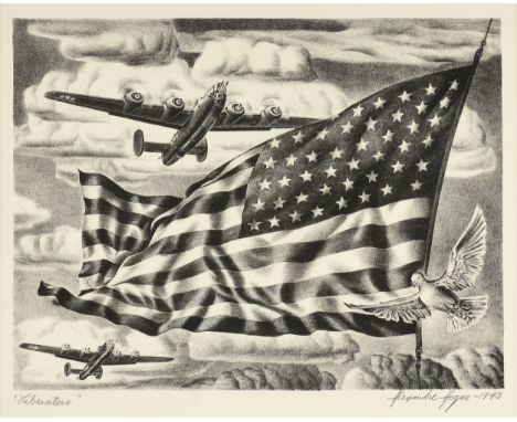ALEXANDRE HOGUE (American/Texas 1898-1994) A PRINT, "Liberators," 1943, lithograph on paper, signed and dated in margin in pe