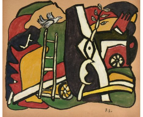 JOSEPH FERNAND HENRI LÉGER (French 1881-1955) A PRINT, "Untitled," CIRCA 1950, gouache on paper, signed in pencil L/R. 10 1/2