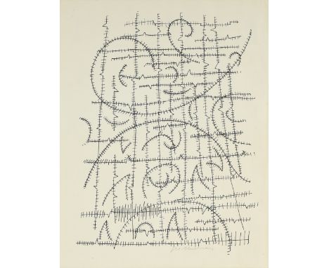 LEE MULLICAN (American 1919-1998) A DRAWING, "Hatch Marks," ink on paper, signed L/R in pencil, "Lee Mullican." 14" x 11" Pro