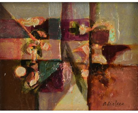DAVID ADICKES (American/Texas b. 1927) A PAINTING, "Metallic Squares," 2009, acrylic on pressed board, signed L/R, "Adickes,"