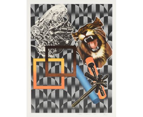 PETER PHILLIPS (British b. 1939) A PRINT, "Tiger and Engine," 1971, photo-lithograph and silkscreen on paper, signed, dated a