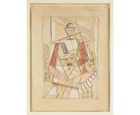 JEAN POUGNY (Russian/Finnish 1892-1956) "Study for a Musician," Berlin, 1921, graphite and color pencil on paper, signed L/L,