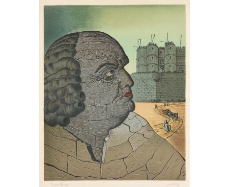 MAN RAY (American 1890-1976) A PRINT, "The Imaginary Portrait of Marquis de Sade," 1970, color lithograph on paper, signed L/