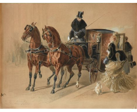 ALBERT ADAM (French 1833-1900) A PAINTING, "Sketch for English Horses," watercolor on paper, signed in black ink in monogram 