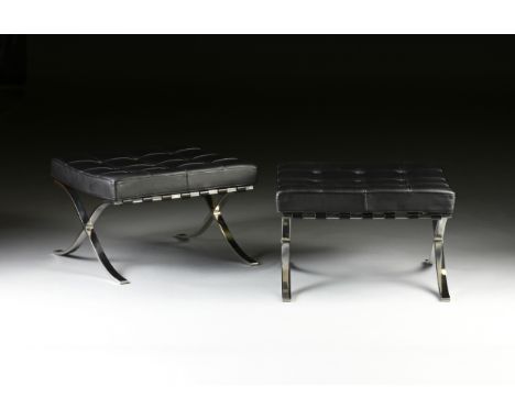 A PAIR OF "BARCELONA" STOOLS, DESIGN BY LUDWIG MIES VAN DER ROHE AND LILLY REICH, KNOLL FURNITURE, NEW YORK, AUGUST 18, 1980,