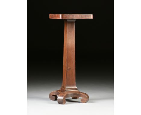 AN AMERICAN LATE CLASSICAL PERIOD MAHOGANY PEDESTAL STAND, CIRCA 1835, the rectangular top with rounded corners on a square f