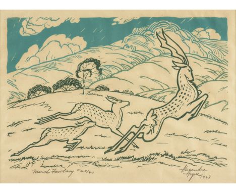 ALEXANDRE HOGUE (American/Texas 1898-1994) A PRINT, "March Fantasy," 1927, color lithograph on paper, signed and dated in pen