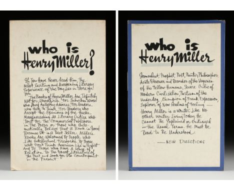 HENRY MILLER (American 1891-1980) TWO HAND PAINTED ADVERTISEMENTS, "Who is Henry Miller?," FOR NEW DIRECTIONS, MID 1960s, ink