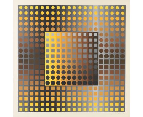 VICTOR VASARELY (Hungarian 1906-1997) A PRINT, FROM PERMUTATIONS, PARIS, 1968, shades of ocher and black, color screenprint o