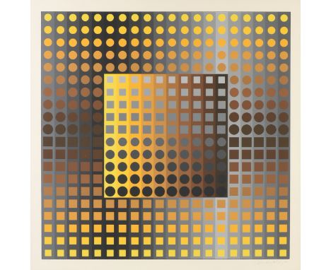 VICTOR VASARELY (Hungarian 1906-1997) A PRINT, FROM PERMUTATIONS, PARIS, 1968, shades of ocher and black, color screenprint o