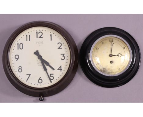 A vintage Elliott’s wall timepiece inscribed: “BR-W, 5341”, in black-finish metal case, 9” diam.; &amp; a vintage Smiths 8-da