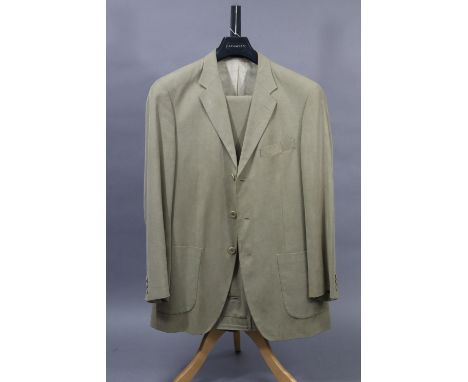 A Caramelo fawn coloured suit jacket &amp; matching trousers, polyester; jacket size 50-42, trousers size 44-52.