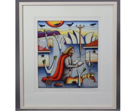 A Limited Edition coloured print after Reg Mombassa titled: “Waterland IV”, (Ltd. Ed. No. 146/300), signed in pencil to borde