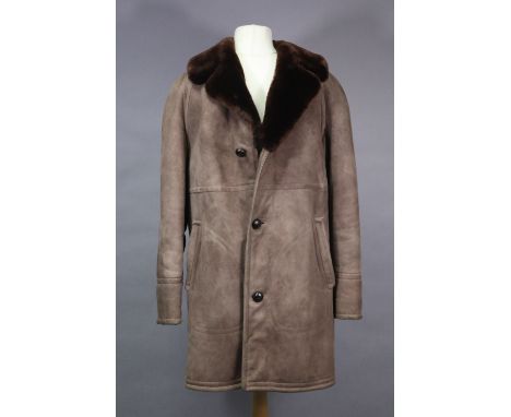 A Fortnum &amp; Mason chocolate brown sheepskin jacket with cream and brown wool lining, shoulder width 20”, length 40”; and 