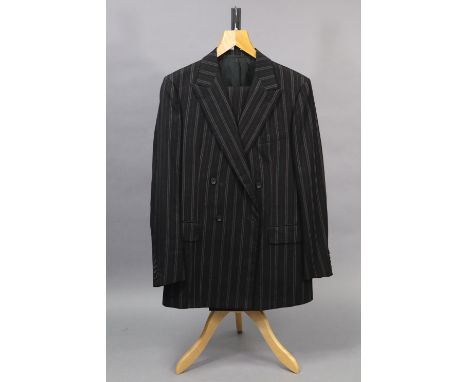 A black suit jacket with red and grey pinstripes, with matching trousers, tailored by H. Huntsman &amp; Sons Ltd. of Saville 