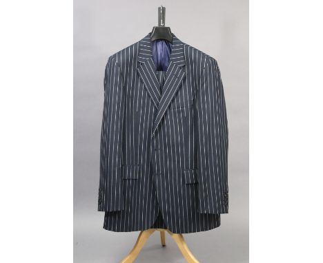 A GIEVES &amp; HAWKES navy blue pinstriped suit jacket &amp; matching trousers, 100% wool; approx measurements: Chest:39", Sl