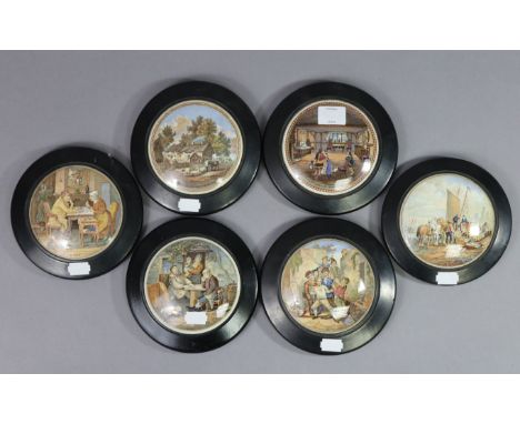A collection of six F. &amp; R. Pratt pot-lids: “The Residence of Anne Hathaway…”, “The Wolf &amp; the Lamb”, “A Pair”, “The 