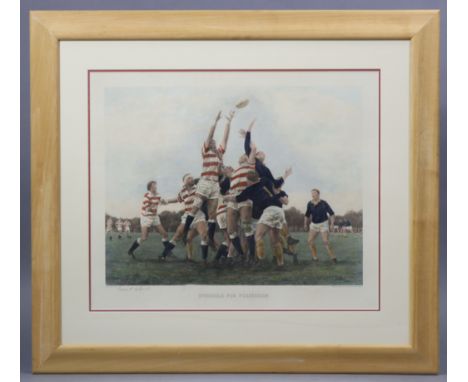 A large artist’s proof coloured print after Terence J. Gilbert titled: “Struggle For Possession”, signed in pencil to border,