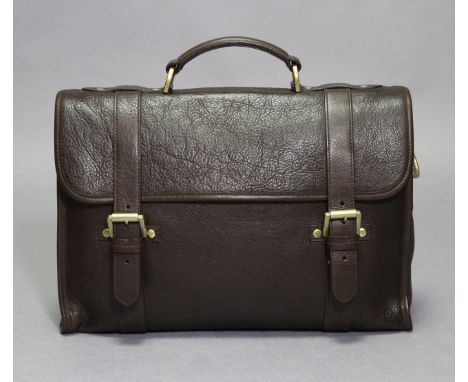 A MULBERRY WALTER DARWIN CHOCOLATE LEATHER GENTS   BRIEFCASE (SIZE ONE) with shoulder strap &amp; bag.