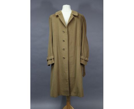 A Christopher Barry light brown wool belted overcoat, made in Italy by D’AVENZA, ROME, for Christopher Barry of Bath, shoulde