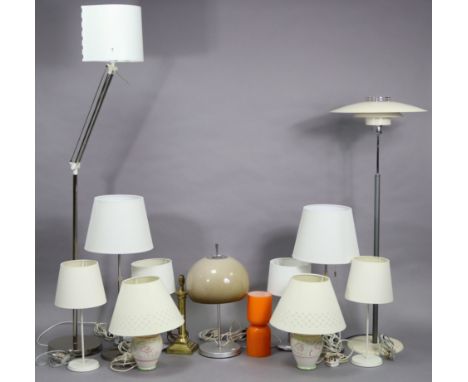 Two modern standard lamps; &amp; nine modern table lamps.