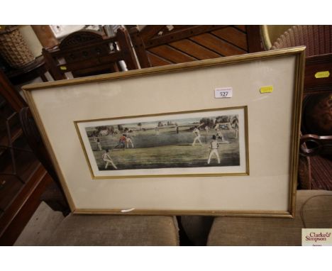 A framed and glazed coloured print "The Cricket Match"