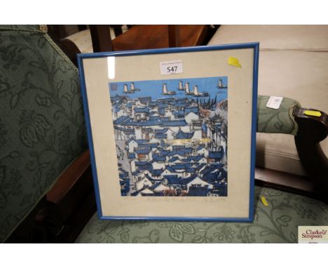 An Oriental limited edition pencil signed print, impress mark to the margin 