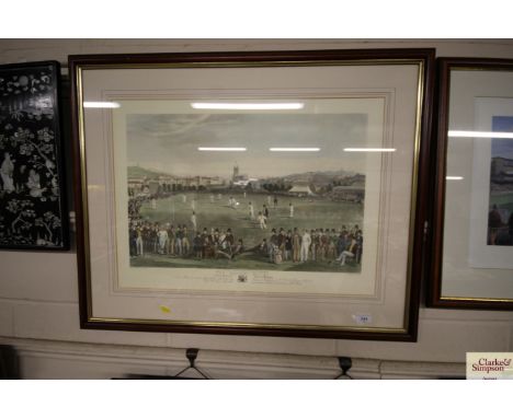 Framed and glazed print "The Cricket Match Between Sussex and Kent at Brighton"
