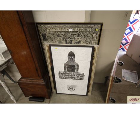 Three brass rubbing prints