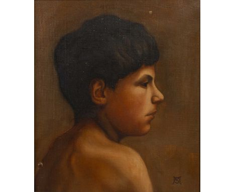 S * M * (late 19th/early 20th century)Head and shoulders portrait of a young boy, signed with monogram, oil on canvas, 32 x 2