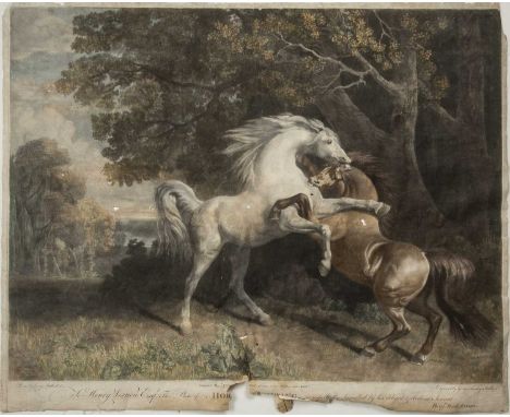 George Townley after George Stubbs'Horse Fighting', mezzotint with hand-colouring, 44 x 58.5cm; and William Woollet after Geo