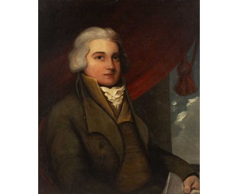 Follower of George Romney (1734-1802)Portrait of a gentleman, seated with letter, oil on canvas, 75 x 62cm