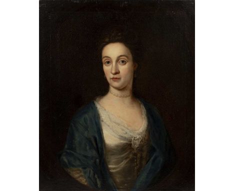 Follower of Sir Godfrey Kneller (1646-1723)Portrait of a lady wearing a blue dress, oil on canvas, 77 x 64cm, unframedA Cotsw