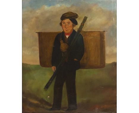 19th century naive schoolFull length portrait of a labourer, oil on canvas, 75 x 62cm