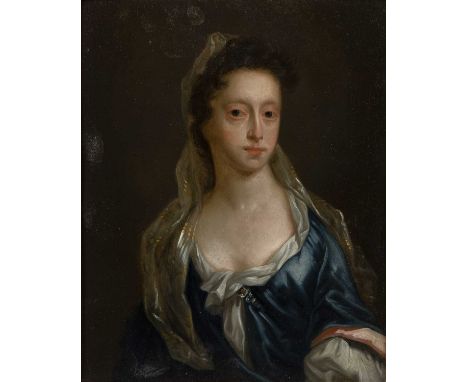 Follower of Thomas Hudson (1701-1779)Portrait of a lady in a blue dress, oil on metal panel, 23 x 18cm; and another similar (