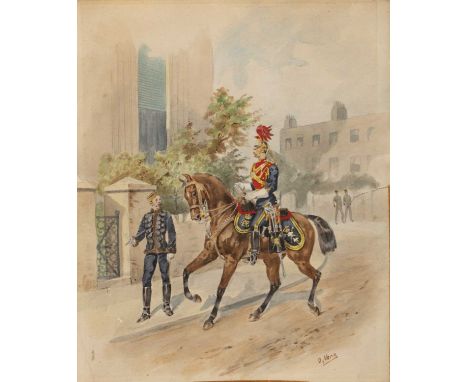 Orlando Norie (1832-1901)A mounted cavalry officer, signed, watercolour, 34 x 30cm, unmounted and unframedTear to edge right 