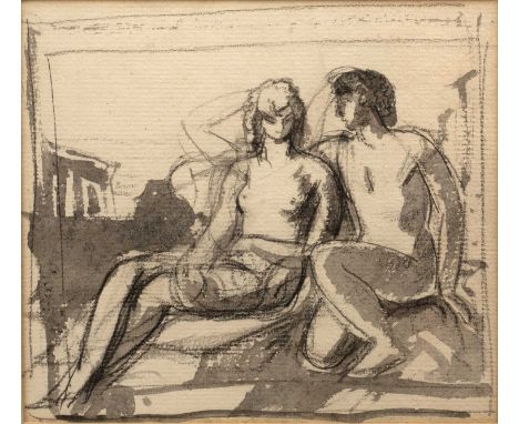 Harry Morley (1881-1943)'Classical Lovers', pencil and grey wash, 15 x 17cm; a further ink and wash full length female study,
