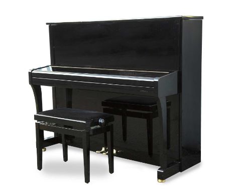 An upright piano model 123KS by Ronisch in ebonised polyester case, numbered 212113, 151cm wide; together with matching stool