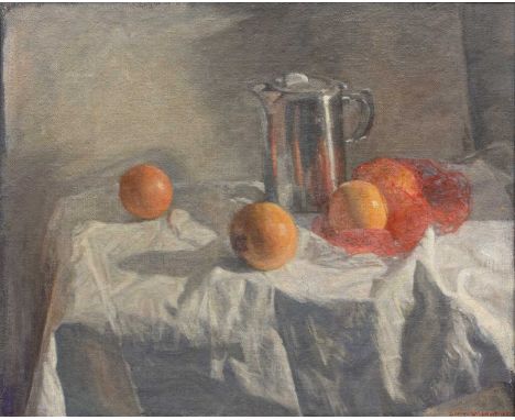 George Weissbort (1928-2013)'A Tale of Four Oranges', signed and dated 1992, oil on board, 42 x 52cm Exh. R.A. Summer Exhibit