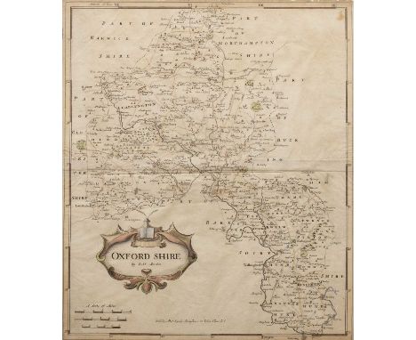 A hand-coloured map of Oxfordshire, by Robert Morden, 42.5 x 36cmSmall nicks/tears to extreme of upper border.  Lightly creas