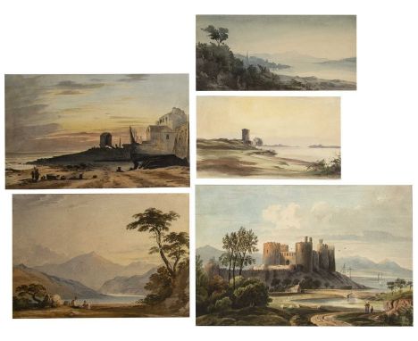 Circle of John Varley (1778-1842)A couple in a mountain landscape, signed, watercolour, 17.5 x 26cm; another attributed to th