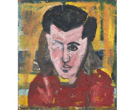 John Bratby (1928-1992)Head of a girl, painted verso with a section from a self-portrait of the artist, oil on board, 30 x 28