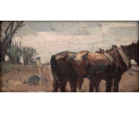 Harry Becker (1865-1928)Plough Team c.1922, oil on board, 9 x 17cm Prov: The Artist's Estate With the Gillian Jason GalleryCo