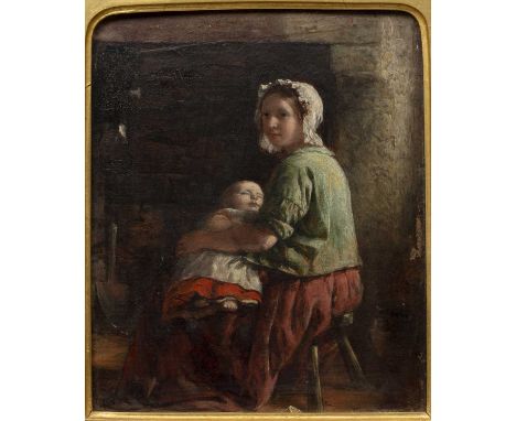 William Hemsley (1819-1893)A mother and baby seated by a fireplace, signed and indistinctly inscribed '...from Nature' verso,