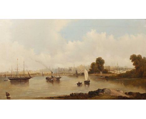 Alfred H. Vickers (1853-1907)River landscape, possibly Rochester on the Medway, with steam tug and schooner; and companion ri