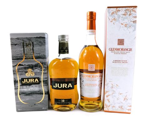 Two bottles of single malt scotch whisky, comprising The Isle of Jura single malt scotch whisky, origin collection, 70cl bott