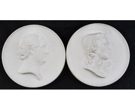 A pair of Meissen bisque porcelain plaques, for Johann Wolfgang Goethe and&nbsp;Friedrich Schiller, raised details to reverse