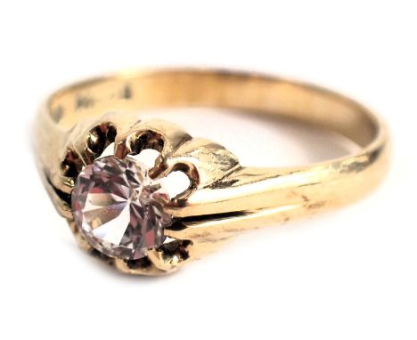 A 9ct gold CZ dress ring, the single stone in claw setting, on yellow metal band, ring size W, 3.8g all in. 